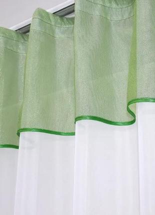 Кухонна тюль з аркою (280х170см) шифон. колір білий з зеленим4 фото