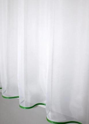 Кухонна тюль з аркою (280х170см) шифон. колір білий з зеленим3 фото