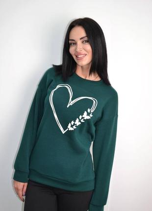 Женский теплый свитшот на флисе зима утепленныйь джемпер кофта