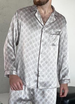 Шелковая мужская пижама дублин, серая, натуральный 100% шелк,  штаны и рубашка6 фото