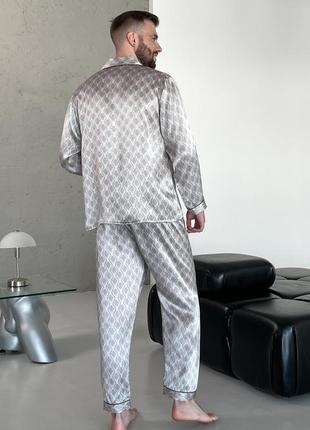 Шелковая мужская пижама дублин, серая, натуральный 100% шелк,  штаны и рубашка7 фото