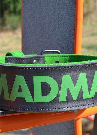 Пояс для важкої атлетики madmax mfb-302 quick release belt  шкіряний black/green l2 фото