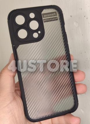 Чохол carbon frame на iphone 13 pro max матовфий пож карбон чорний ударостійкий