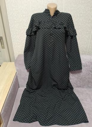 Сукня максі чорна у горох з рюшами2 фото