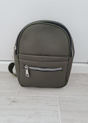 Стильный рюкзак из экокожи хаки зеленый4 фото