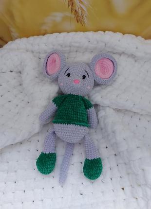 Мишка 34 см м'яка іграшка ручної роботи миша в'язана гачком
