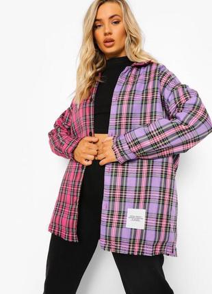 Пиджак теплая рубашка куртка контрастная оверсайз boohoo размер 44-46