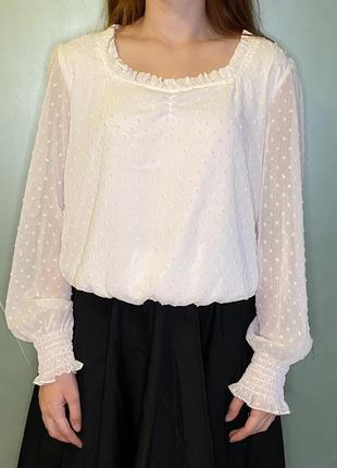 Блесенка блуза с пышными рукавами фонариками everme блузка белая в горох горошек в винтажном стиле2 фото