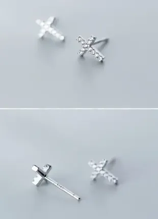 ❤️925 проба!💎 срібні сережки хрестики з фіанітами! кульчики цвяшки сережкы крестики серебро🤩10 фото