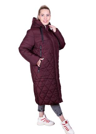Довге жіноче пальто стьобане великі розміри 54-64р зимове з разрiзами з бокiв на блискавцi2 фото