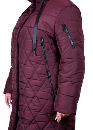Довге жіноче пальто стьобане великі розміри 54-64р зимове з разрiзами з бокiв на блискавцi8 фото