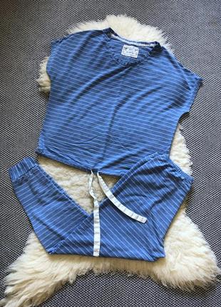 Домашний костюм пижама в полоску лёгкая футболка штаны8 фото