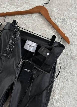 Брюки брюки в стиле ysl эко кожа черная со шнуровкой5 фото