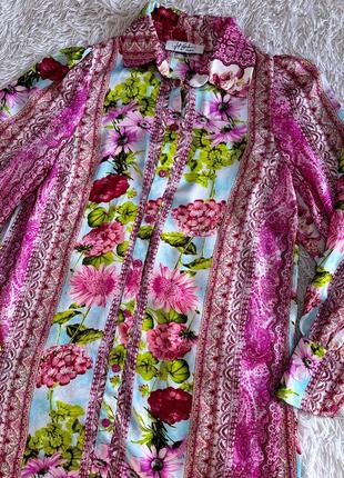 Атласное платье-рубашка jeff gallano paris цветочный принт3 фото