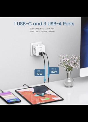 Lencent настенная розетка удлинитель usb type-c-7в1 зарядное устройство2 фото