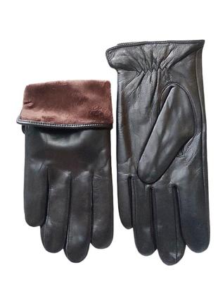Перчатки мужские кожаные на плюше черные4 фото