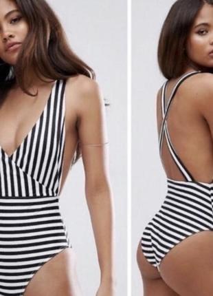 Стильный сдельный черно-белый трендовый полосатый полоска купальник"asos",xs1 фото