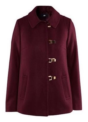 Шерстяне коротке пальто прямого крою бордового кольору1 фото