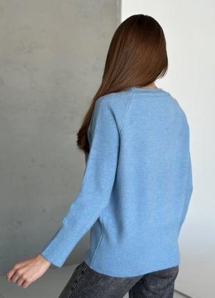 Голубой ангоровый свитер с удлиненными манжетами3 фото