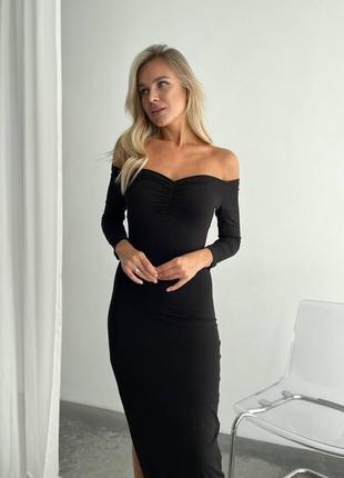Невероятное элегантное макси платье. вечернее черное платье с открытыми плечами и разрезом