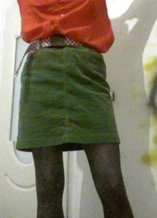 Вельветовая темно-зелёная миди юбка карандаш tom tailor