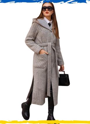 Пальто женское вязка серый цвет. пальто осень, весна, зима. стильное пальто 44, 46, 50, 52, 54