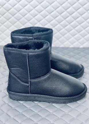 Ugg leather black черные кожаные мужские угги5 фото