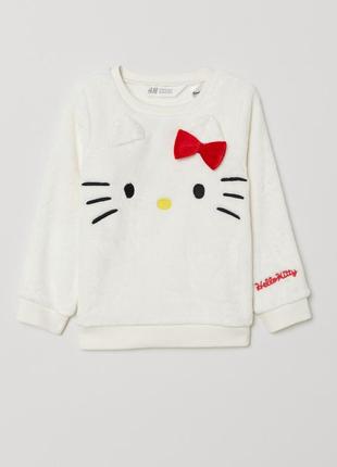 Нежнейший меховый свитшот на меху травке hello kitty от h&m молочного цвета 6-8 лет1 фото