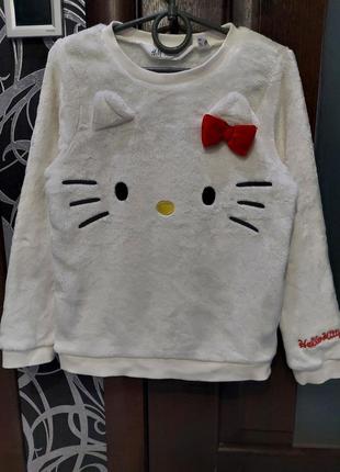 Нежнейший меховый свитшот на меху травке hello kitty от h&m молочного цвета 6-8 лет7 фото