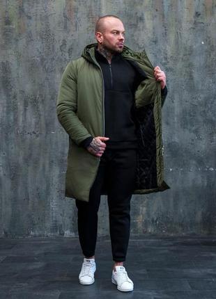 Чоловіча зимова тепла парка куртка подовжена довга чорна хакі графіт зима люкс якості післяплата наложка s m l xl xxl