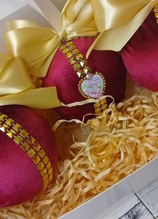 Новорічні ялинкові прикраси оксамитові кульки на ялинку ручна робота6 фото