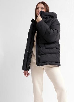 Черный женский короткий пуховик куртка x-woyz оверсайз на искусственном пуху6 фото