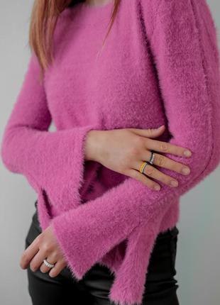 Женский розовый свитер травка4 фото