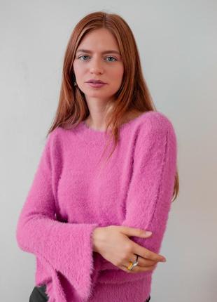 Женский розовый свитер травка3 фото