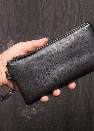 Мужской кожаный клатч кошелек натуральная кожа, мужской черный портмоне3 фото