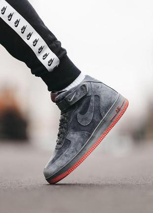 Мужские кроссовки nike air force 1 high grey red 1 зима / smb