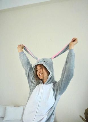 Кигуруми зайка серый для взрослых , тёплая сплошная пижама для взрослых2 фото