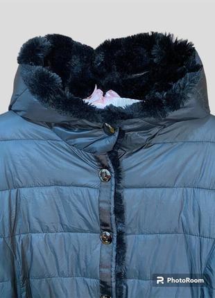 Двустороння вкорочена шуба-куртка з капюшоном, тепла двустороння куртка зі штучним хутром6 фото