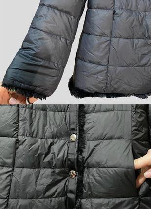 Двусторонняя укороченная шуба-куртка с капюшоном, теплая двусторонняя куртка с искусственным мехом9 фото