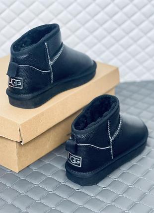 Ugg ultra mini черные кожа унисекс низенькие угг4 фото