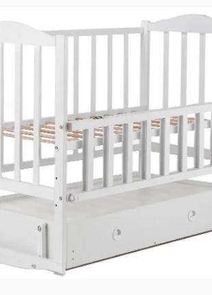 Кровать babyroom зайчонок zl-301 маятник продольного качания, ящик, откидной бок белый2 фото