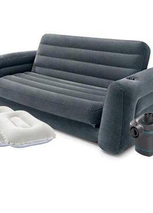 Надувний диван intex 66552-4, 203 х 224 х 66 см, з електричним насосом і подушка, диван трансформер 2 в 1