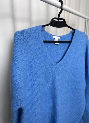 Теплый голубой оверсайз свитер джемпер смесь шерсти альпаки h&amp;m7 фото