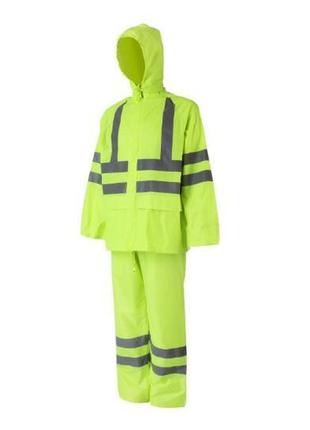 Спеціальний вологозахисний сигнальний костюм зі світловідбивною стрічкою лимонного кольору для подорожників bf2 фото