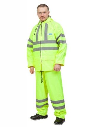 Спеціальний вологозахисний сигнальний костюм зі світловідбивною стрічкою лимонного кольору для подорожників bf3 фото