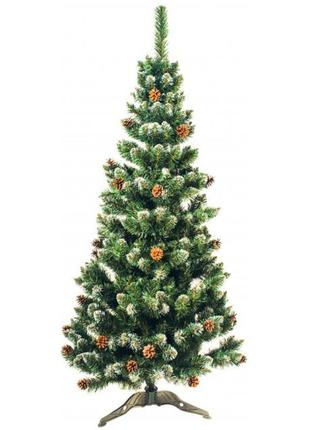 Искуственная новогодняя елка из пвх пленки с белым напылением и шишками 2.5 м