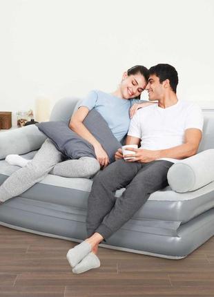 Надувний диван bestway 75073, 188 х 152 х 64 см, з електричним насосом. флокований диван-трансформер 2 в 1