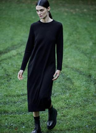 Черное трикотажное платье миди от zara1 фото