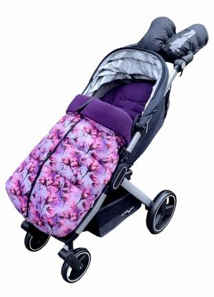 Конверт-трансформер чохол в коляску happy way футмуф "престиж" принт "магнолія" рожевий