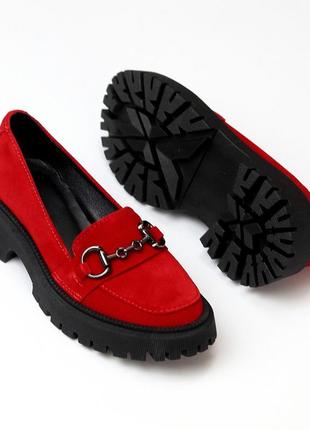Яскраві червоні замшеві туфлі лофери натуральна замша колір на вибір